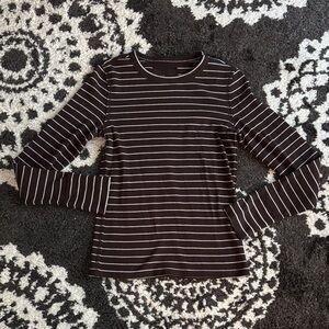 Aerie Womens essential crew waffle layering shirt fall 2025 nwt brown white L